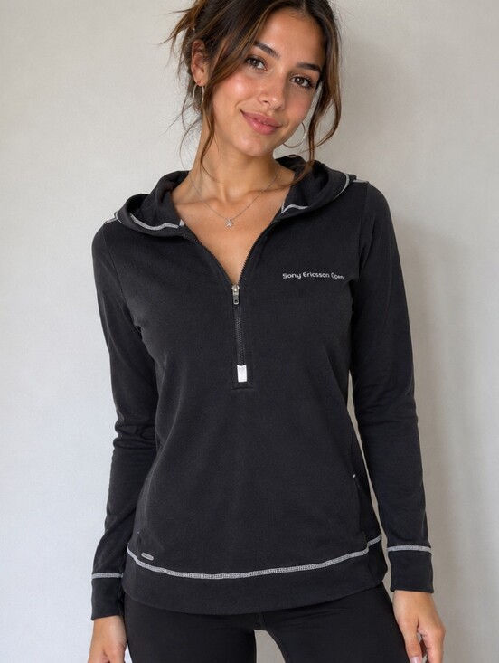 ALO Y2K Yoga Coolfit Half Zip Black White Hoodie Pullover Sony Ericsson Open M
